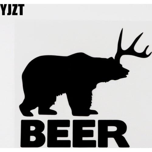 YJZT 14.3CMX13CM Fun Animal Beer Bear Vinyl Hunting Car Sticker Black/Silver Decals 8C-0095