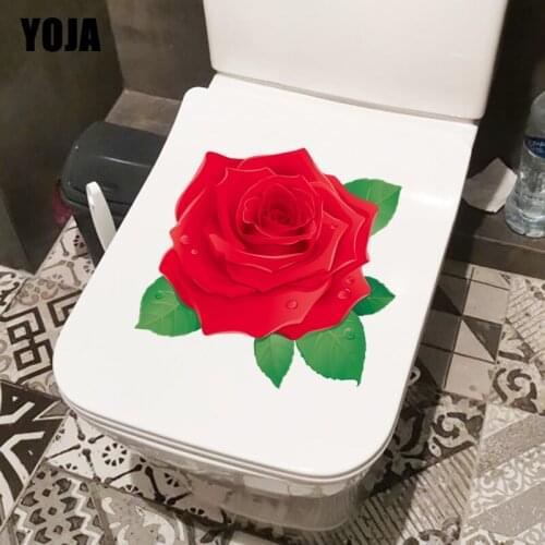 YOJA 24.3CM×23.3CM Romantic Roses Toilet Decoration WC Accessories Home Living Room Wall Sticker T1-2604
