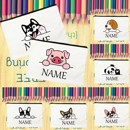 Personalized Pencil Bag Cute Animal Print Pencil Case Custom Name Stationery Pouch Customizable Makeup Bags Best Gifts for Kid