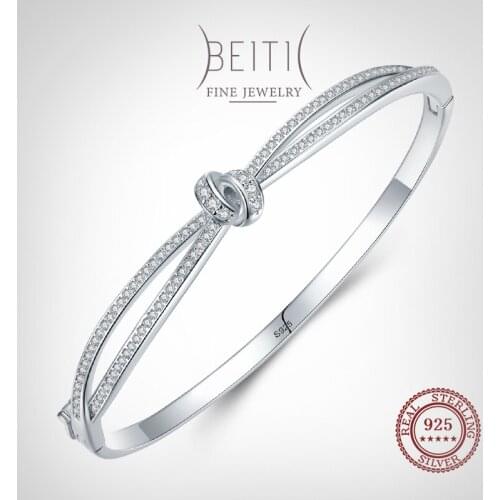 Beitil Hot Sale Fashion 925 Sterling Silver Double Knot Clear Zircon Bracelets For Women Wedding Engagement Jewelry Gift