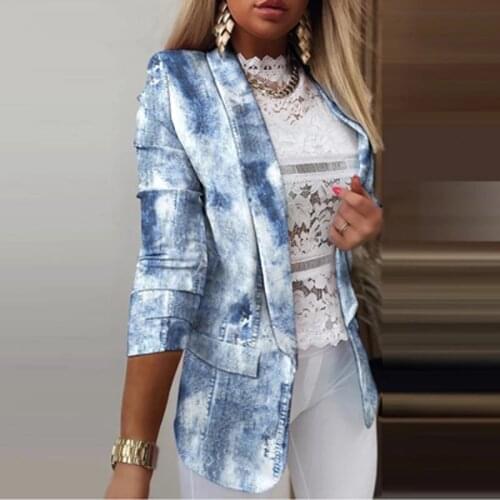 2021 Spring Colorful Printed Notched Collar Cardigan Women Casual Long Sleeve Tops Blazers Autumn Elegant Office Lady Suit Coats