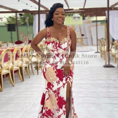 Long Mermaid Burgundy Evening Dress 2021 with Straps African Robe de Soiree Wedding Party Bridesmaid Dress