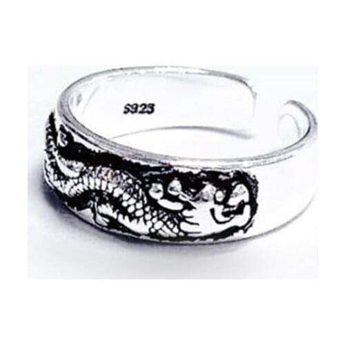 Season Gate 925 Sterling Silver Retro Creative Dragon Personality Good Luck Adjustable Size Open Ring for Women Girls SR031