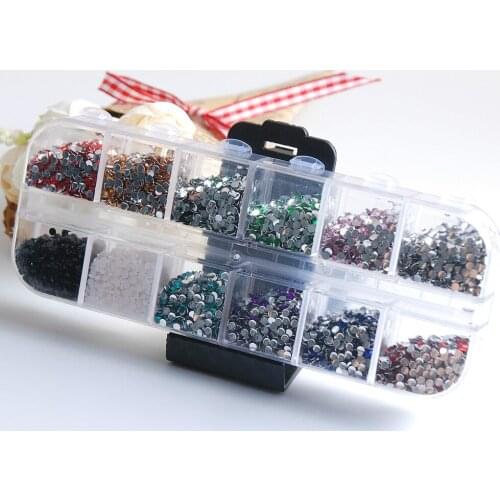 1Box 20000pcs ss6 2mm 12color Acrylic DIY 3D Nail Art Glitter Rhinestones Decoration Manicure Tips