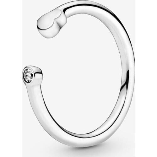 100% 925 Sterling Silver Rings for Women Polished Heart Open Ring Fine Jewelry Wedding Engagement Party Gift Wholesale