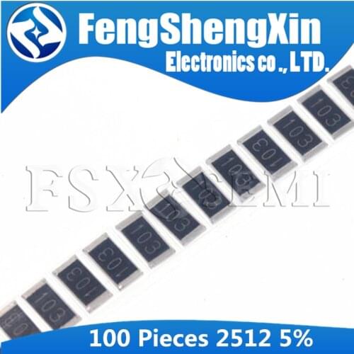 100pcs/lot 2512 smd Chip Resistor 5% 0R-1M R001 R010 R100 R020 1R 10R 100R 1K 10K 100K 470R 47K 4.7K 1M ohm