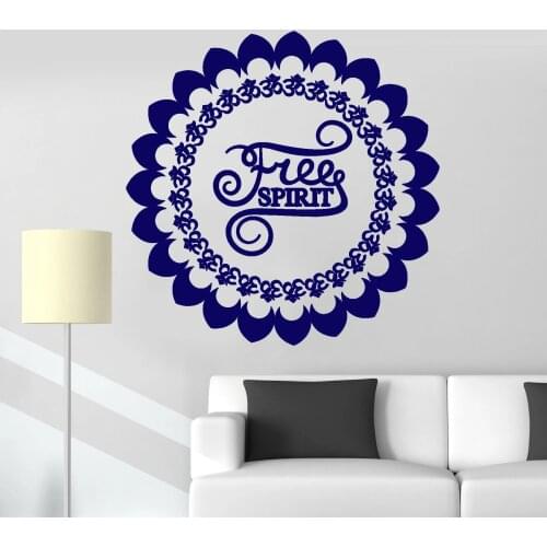 110*110cm Large Size Vinyl Wall Decals Mandala Quote Free Spirit Buddhism Hinduism Bedroom Wall Stickers For Home Decor LC1483