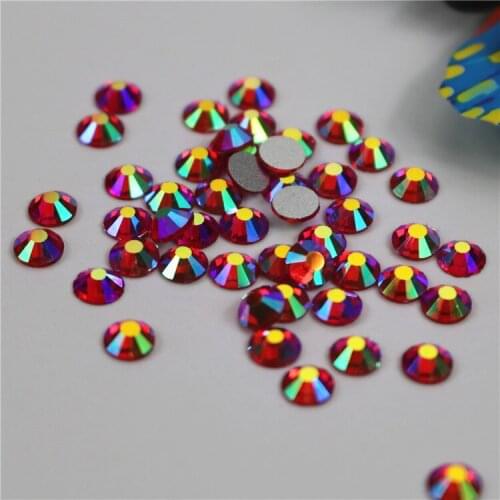 1440pcs/lot Light Siam AB FlatBack Non HotFix Strass Nail art Rhinestone 3D Glass Round Crystal Stones For DIY Nails Decorations