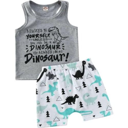 2Pcs Toddler Baby Boys Animal Clothes T-shirt Vest Tops+Shorts Pants Summer Casual Outfit Set