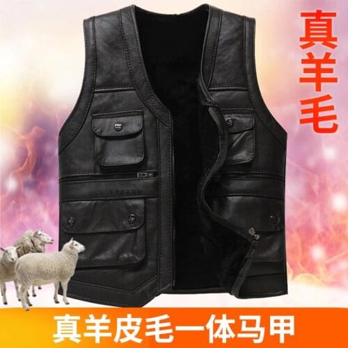 2021 Mens Fur Integrated Multi-Pocket Vest Thickened Sheepskin Thermal Vest