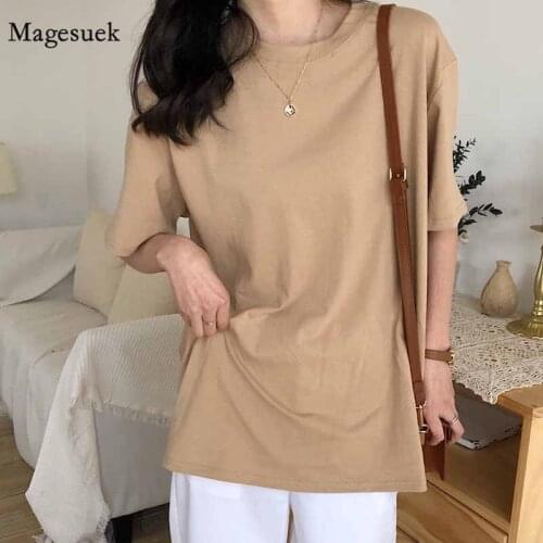 2021 New T-shirt Soft Free Loose Hot Sale Fresh Women Natural Short Basic Shirt Summer Fashion Solid O-neck Woman T-shirts 9702