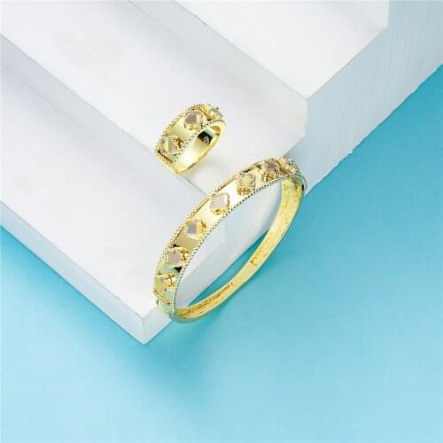 2021 JAN Clover Bracelet Ring wedding gold jewelry set white stone fashion jewelry set copper high quality jewelry set