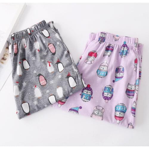 2021 Autumn 100% cotton Women sleep bottoms Female casual loose plus size nighty trousers sleepwear pyjama Cartoon pajama pants