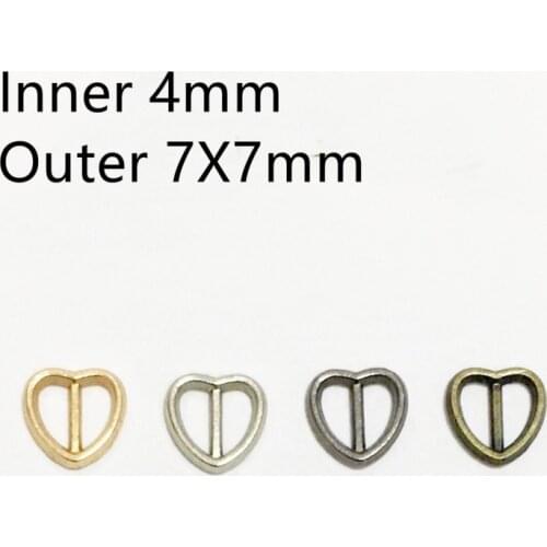 50/100/200pcs INNER 4MM Metal Mini Heart Mini Buckle For Dolls Glide Slider Adjust Buckles Wider Style Backpack Strap
