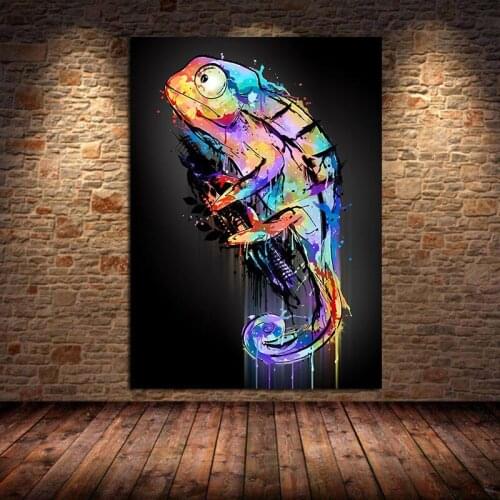 Abstract Graffiti Animal Canvas Painting Chameleon Wall Art Home Decor Poster Print Modern Living Room Artwork Picture Unframed
