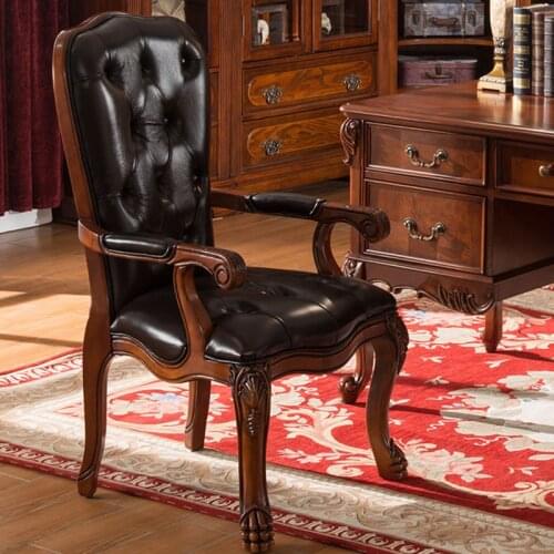 American Solid Wood Book Chair Study Home Chair Leather Leisure Computer Chair European Style Dining Chair Living Room