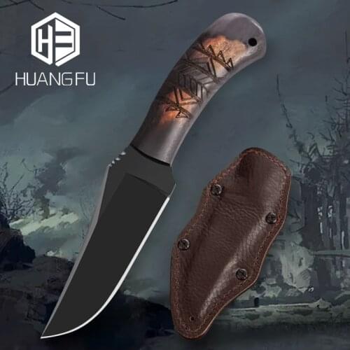 Army& Military Fixed Knife Stone Wash 80CRV2 Blade Safari Survival Rescue Knife Straight Knife Tools with Black Maple Handle