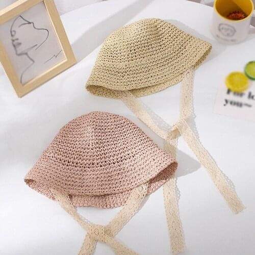 Baywell Summer Family Look Mother Daughter Straw Hat Korean Ins Mother And Me Sunscreen LaceTie Cap Parent Child Cap
