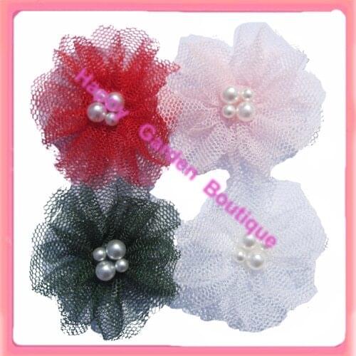 Free shipping!Small flower 1'' New mesh flowers with pearl 4 colors for your choice