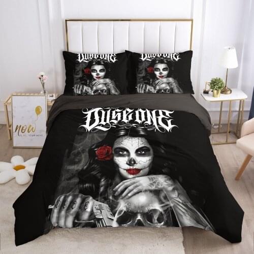 Skull Woman lady Duvet cover set 240x220 200x200 Bedding set Twin Queen King Double Bed linens Quilt cover Bedclothes white