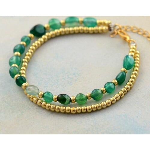 Fantastic Bead Bracelets Handmade Green Onyx Seed Beads Bohemian 2 Layers Strands Bracelet Femme Women Teengirls Jewelry