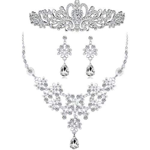 FARLENA Bridal Jewelry Sets Crystal Rhinestones Necklace Earrings and Crown set for Women Wedding accessories
