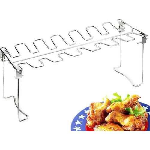 Kapmore 1pc Heat-Resistant Chicken Leg Wing Rack Stainless Steel Roaster Rack Chicken Roaster For Barbecue BBQ Tool Accessories