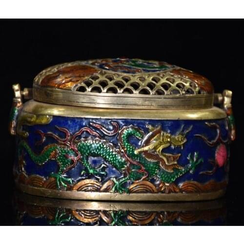 China brass cloisonne dragon Incense burner crafts statue