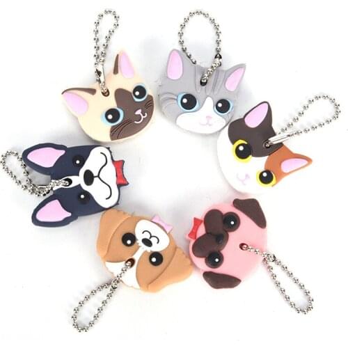 Korean Fashion New Silicone Puppy Pug Cat Rabbit Key Cover Cap Keychain Key Ring PVC Key Case Gift Keychain