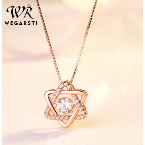 WEIGARSTI Pure 925 Sterling Silver Roset Gold Heart Charm Pendant Necklaces For Women Fine Jewely Small Chokers Necklaces Gift