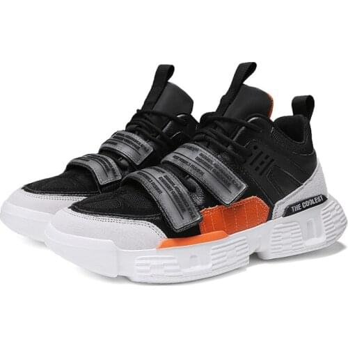 New Men Tennis Platform Shoes Leather Non-slip Chunky Sneakers Black Orange Trainers Tenis Masculino Chaussure Homme Sport