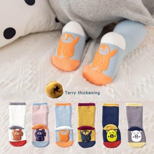 Newborn Baby Socks Winter Autumn Thick Warm Non-slip Baby Girls Boys Floor Socks Cartoon Bear Toddler Kids Socks 1-3Year
