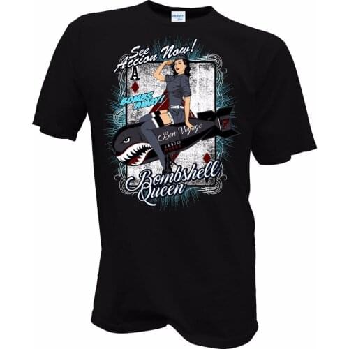 2019 New Mens T Shirt 100% Cotton Pin Up Girl Bomb Flieger Flugzeug Flug Bombshell USA Army Design T-Shirt High Quality