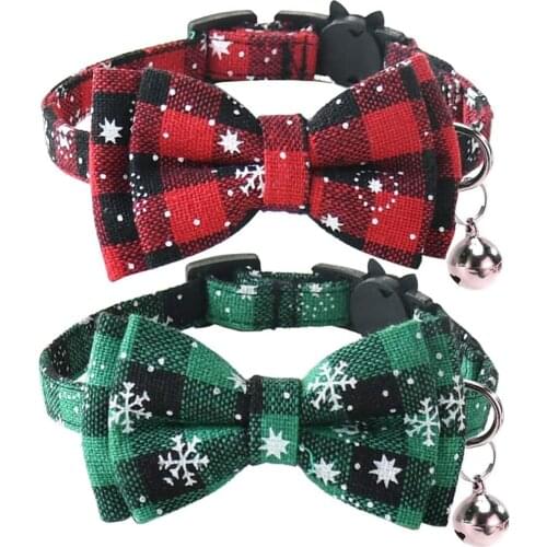 Cat Collar Bow tie and Bell Christmas Snowflake Pattern Breakaway Collars Adjustable Buckle Pet Accessories for Kitten Kitty