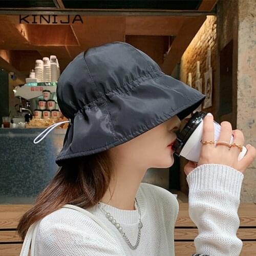 Korean fashion bucket hat designer summer women Quick drying Drawstring Sun protection fisherman cap harajuku casual punk hats