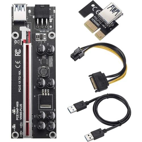 VER009S Plus PCI-E Riser Card PCI Express 1X to 16X USB 3.0 Cable SATA to 6Pin Connector for Graphics Video Card Mining
