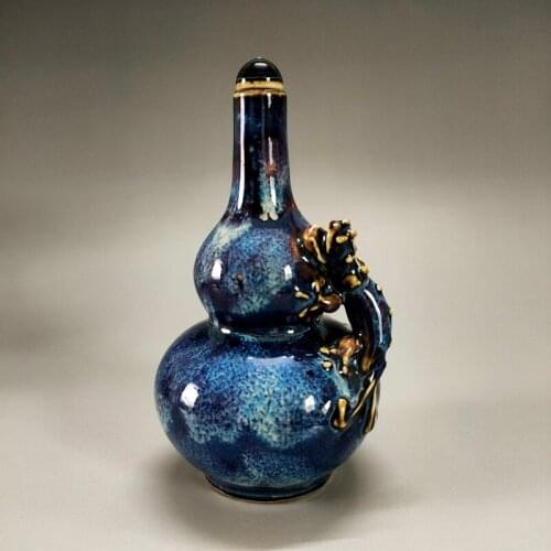 Elaborate Interesting Chinese Old-style Collection Home Decoration Gourd-shaped Blue Porcelain Lizard Snuff Bottle