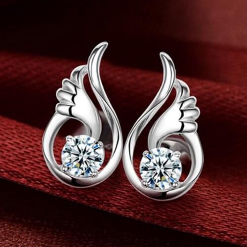 Romantic 925 Sterling Silver Stud Earrings For Women Jewelry Elegant Zircon Wing Earring Female Wedding Accessories Hot KOFSAC