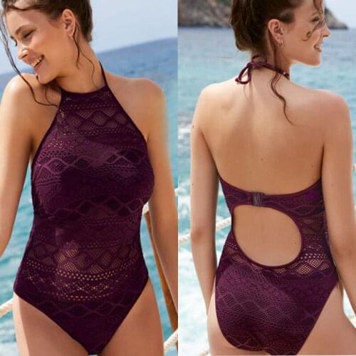 Sexy One Piece Swimsuit Women 2019 New Lace Swimwear Halter Push Up Monokini Swimsuit Bathing Suits Summer Beach Wear Swimming L