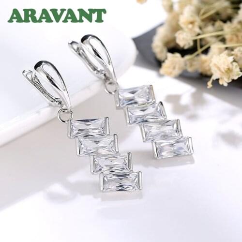Ladder Shaped Drop Earrings For Women Fashion Square Cubic Zirconia Wedding Jewelry Dangle Earrings Female Accessories