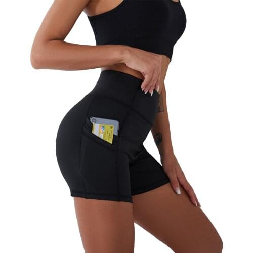 Gym Jogging Running Shorts Yoga Shorts Women High Waist Lifting Push Up Tight Sports 4 Pocket Fitness Bicycle Short Pant