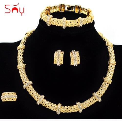 Sunny Jewelry Big Round Wedding Jewelry Set For Women Bridal Jewelry Set Necklace Earrings Ring Bracelet For Party Jewelry Gift