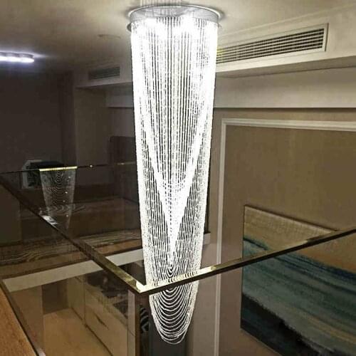 Modern double staircase LED chandelier crystal hanging line lights staircase crystal large long hanging lights SJ13