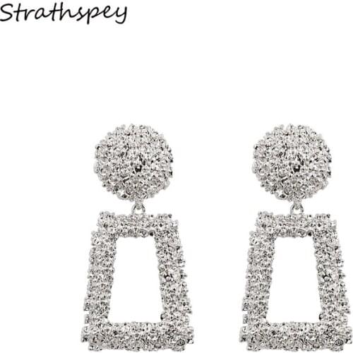 STRATHSPEY Geometry Metal Hammered Statement Earrings For Women Big Pendant Black Drop Earring Fashion Jewelry Wholesale