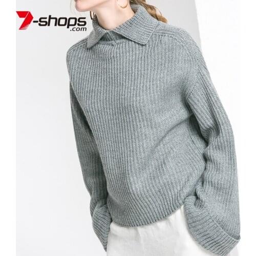 AECU Sale Women Sweater Turtleneck Double-Sided Wear Long Sleeve Solid Knitted Pullover Wool Jumper Plus Size Jumper 2021
