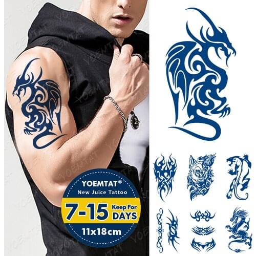 Juice Ink Tattoos Body Art Lasting Waterproof Temporary Tattoo Sticker Dragon Wing Totem Tatoo Wolf Arm Fake Tatto Women Men