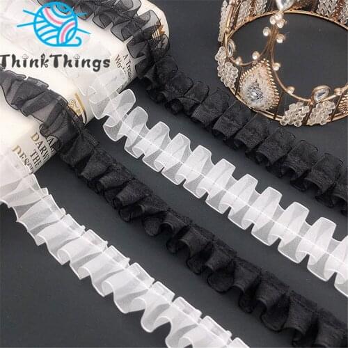 ThinkThings 1 Yard Pleated Lace Fabric Lace Trim Applique Collar Ribbon Tulle Lace for Crafts Fabric for Sewing
