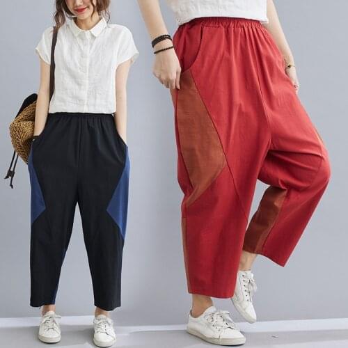 All-match Summer Casual Pants 2021 New Arrival Cotton Linen High Waist Womens Pants Patchwork Fashion Lady Harem Pants trousers