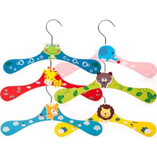 5pcs/lot 28cm Wooden child hanger cartoon animal baby racks multicolour hanger baby hangers for clothes