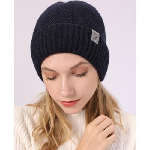 TJ-TianJun Knitting Wool Plush Thickening Hat Women Edge Curl Pure Color Stripe Keep Warm Men Outdoor Climb Skating Autumn Winte